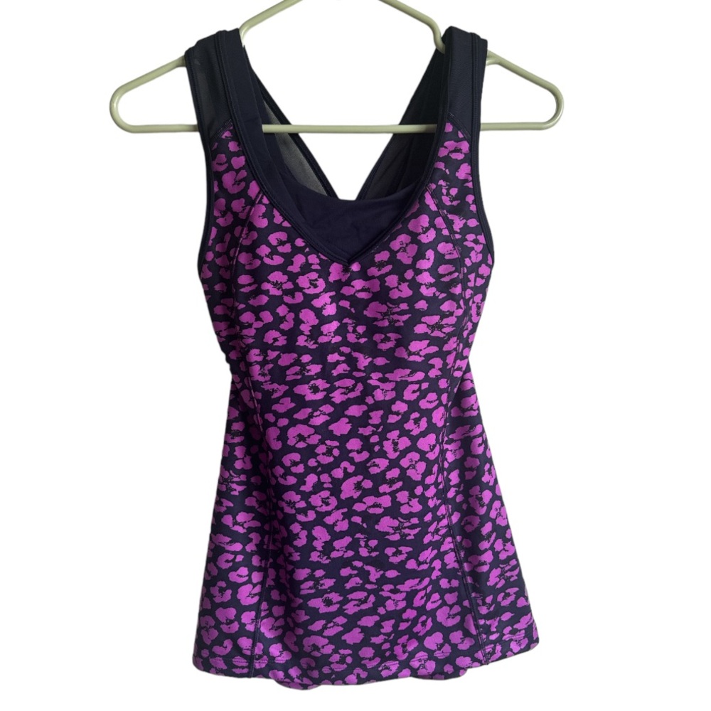 LULULEMON Super Sport Mini Cherry Cheetah Ultra Violet Naval Blue Tank Top Sz 2 - Picture 3 of 8